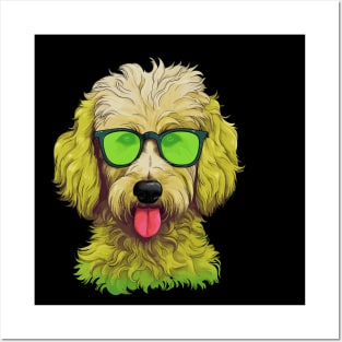 Golden Doodle In Green Glasses Posters and Art